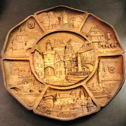 Vintage 3D Carved Resin Wood Plate Romantischer Schwarzwald Black Forest Germany