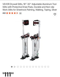VEVOR Drywall Stilts, 18''-30'' Adjustable Aluminum Tool Stilts with Protective Knee Pads, Durable and Non-slip Work Stilts for Sheetrock Painting, Wa