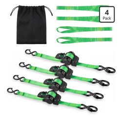 4-Pack 1" x 11.5 FT Auto Rewind Ratchet Straps Self-Retracting Tie-Downs, 1200LBS Break Strength, No Messy Ends, for Motorcycle, Trailer, Truck & Carg