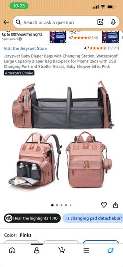 Pink Diaper Bag Backpack with Changing Station
