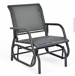 Metal Single Swing Glider Outdoor Rocking Chair with Armrest in Gray