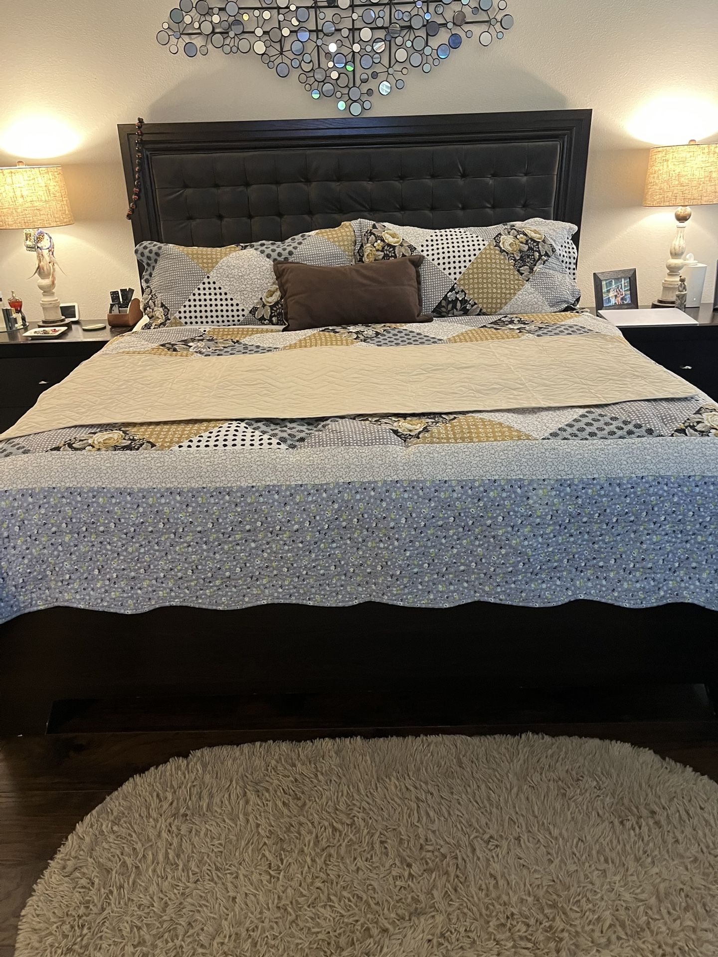 Seven piece king size bedroom, set mattress not included