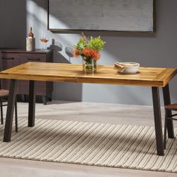 Christopher Knight Home Della Acacia Wood Dining Table, Natural Stained with Rustic Metal, 32.25 in x 69 in x 29.5 in, Brown, Grey  Brand new in box y