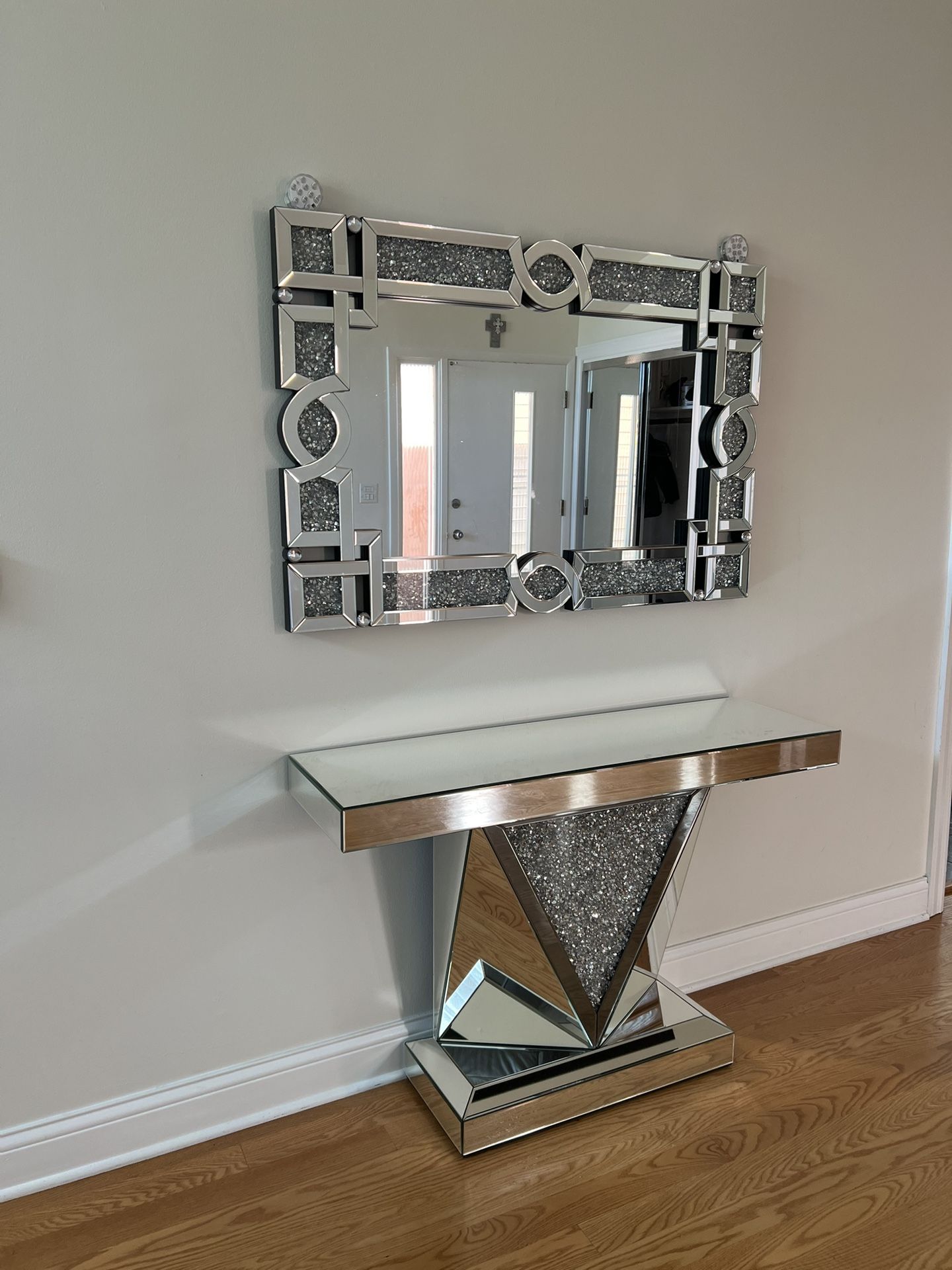 Wall Mirror And Glass Top Console Table