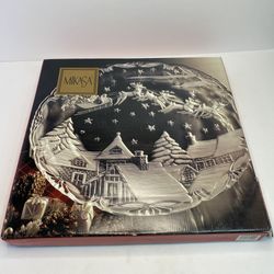 Mikasa Night Before Santa Frosted Etched Serving 15" Platter Plate Dinner Rare