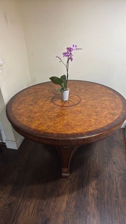 Round Burl Wood Pedestal Dining Table