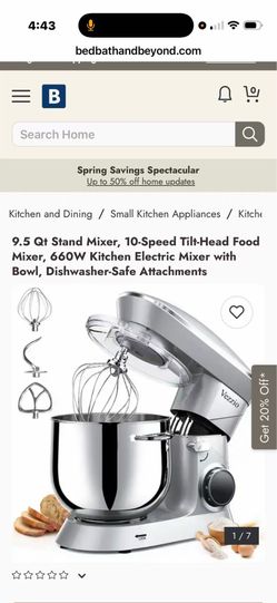 Vezzio Stand Mixer, 9.5QT Electric Dough Mixer, Electric Kitchen Mixer with Stainless Steel Bowl, Dough Hook, Beater, Egg White Separator (Black)