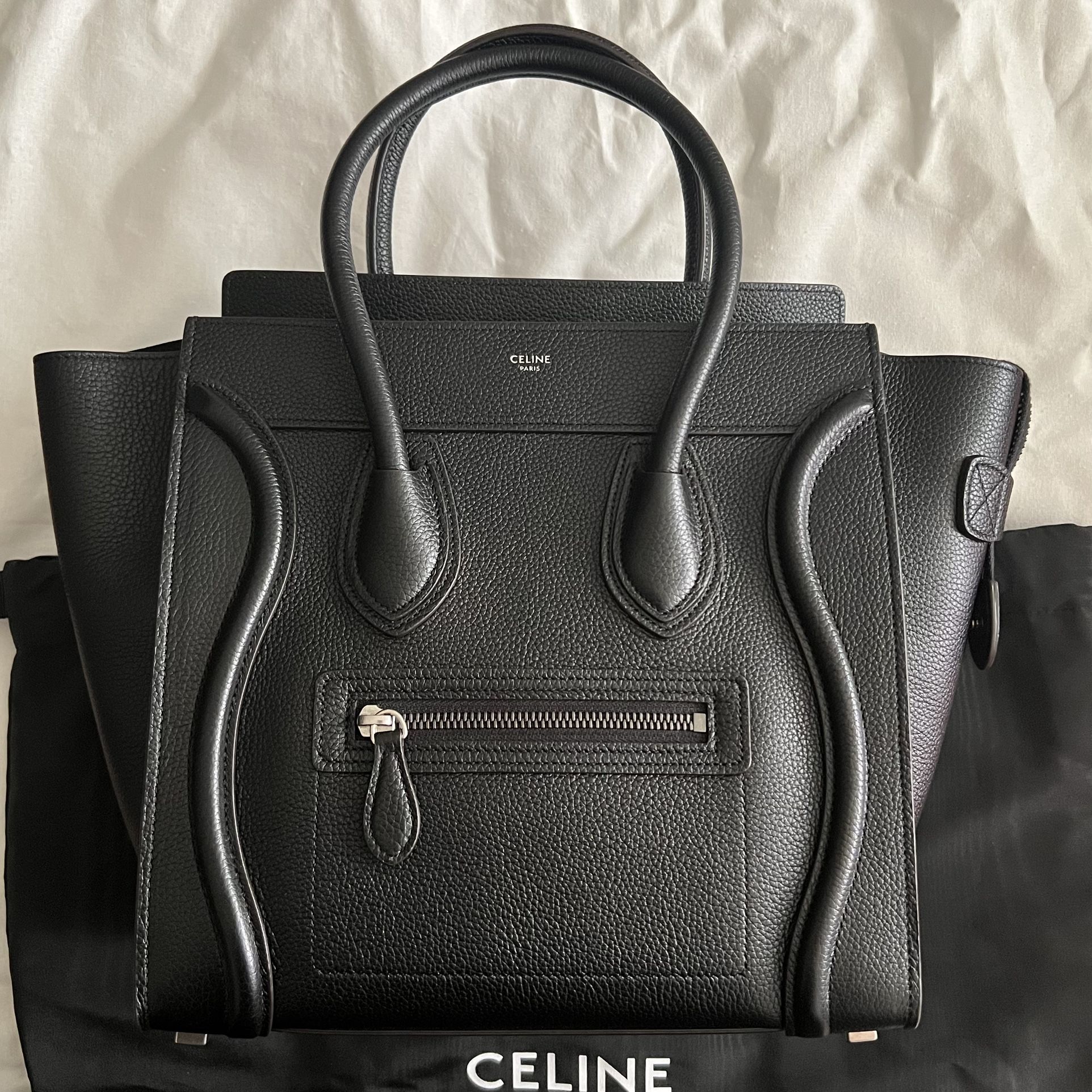 Authentic Celine Black Drummed Leather Micro Luggage 