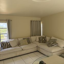 Beige Sectional Sofa + Pillows – Comfortable, Used, Pickup Only