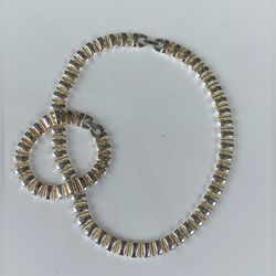 NAPIER, Silver & Gold Tone Vintage Bar Link Jewelry Set