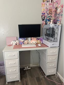White Computer Desk with Drawers