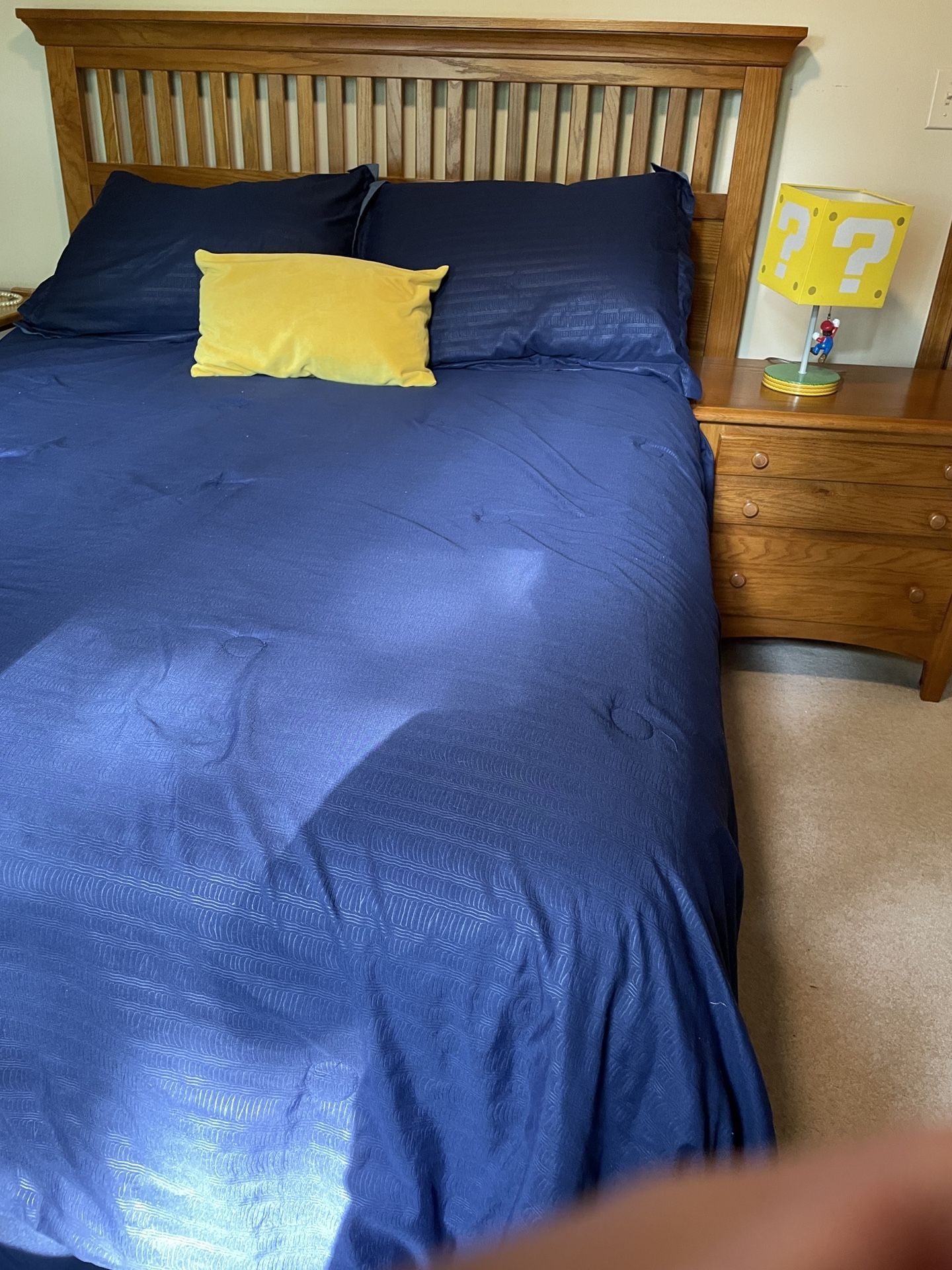 Bed Full 100 % Wood Headboard And Night Table,