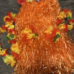 Hawaiian costume with Grass Skirt, Leis Necklace Bracelet Set 