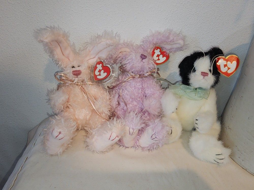 TY Bunny Rabbit Cat Plush 9" Jointed Long Stuffed Animal Toy Set 3 Large Ears