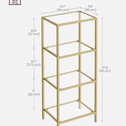 VASAGLE 4-Tier Bookshelf Slim Shelving Unit w/ Tempered Glass - Gold