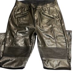 Mid Rise Vegan Leather Moto Vintage Slim Pants
