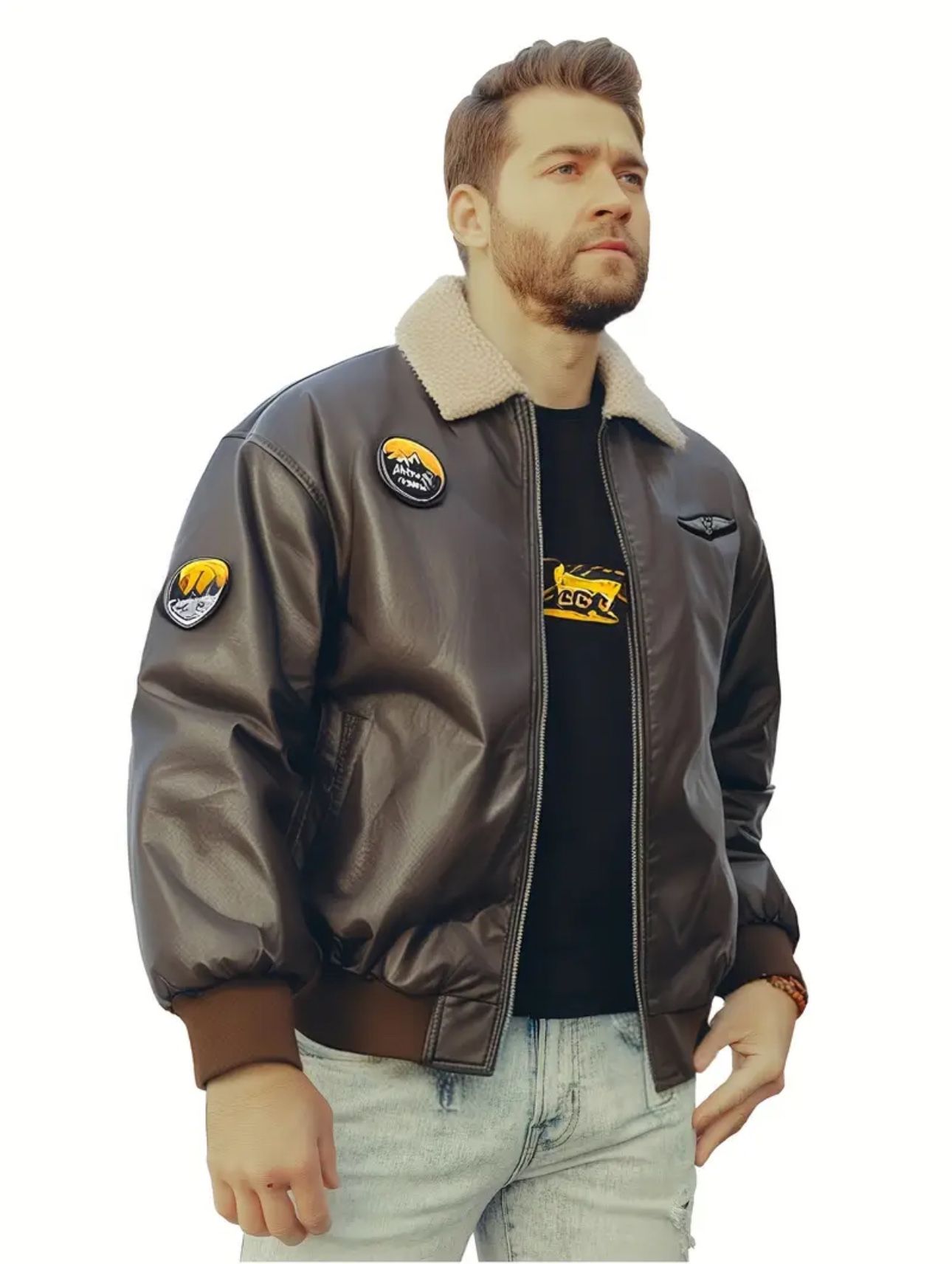 Men's New Loose Warm Trend Motorcycle Clothing Men's Jacket Casual PU Leather