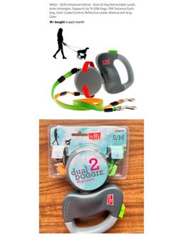 Dual (2) Dog Retractable Leash, Auto-Untangles, Supports Up To 50lb Dogs, 10ft Distance Each Dog