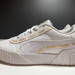 Girls Size 2.5 Puma White And Gold 