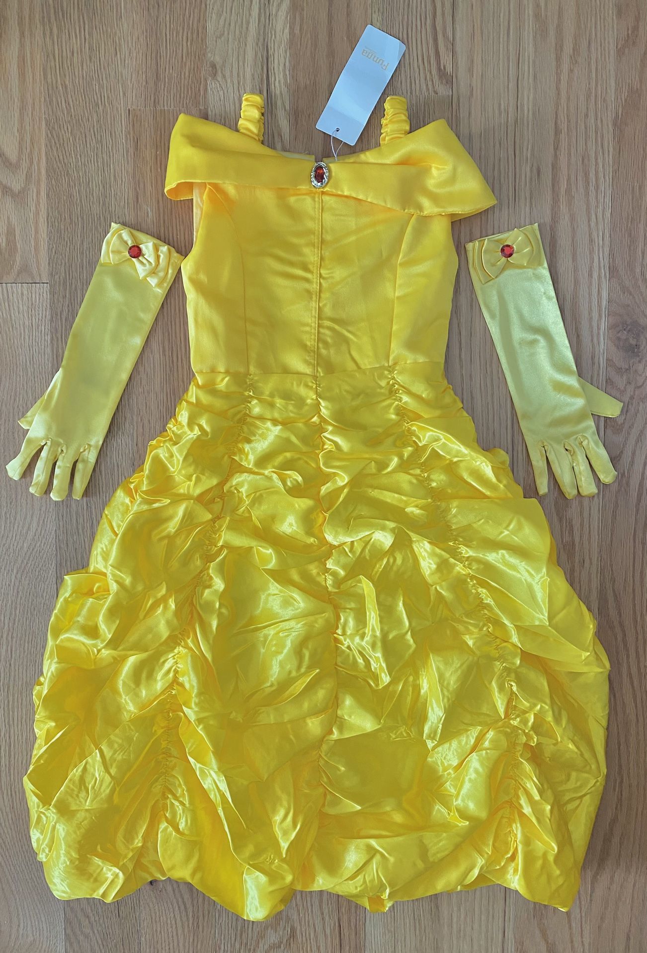 Amazon Yellow Princess Belle Layered Off-Shoulder Dress & Gloves - 3T+ NWT