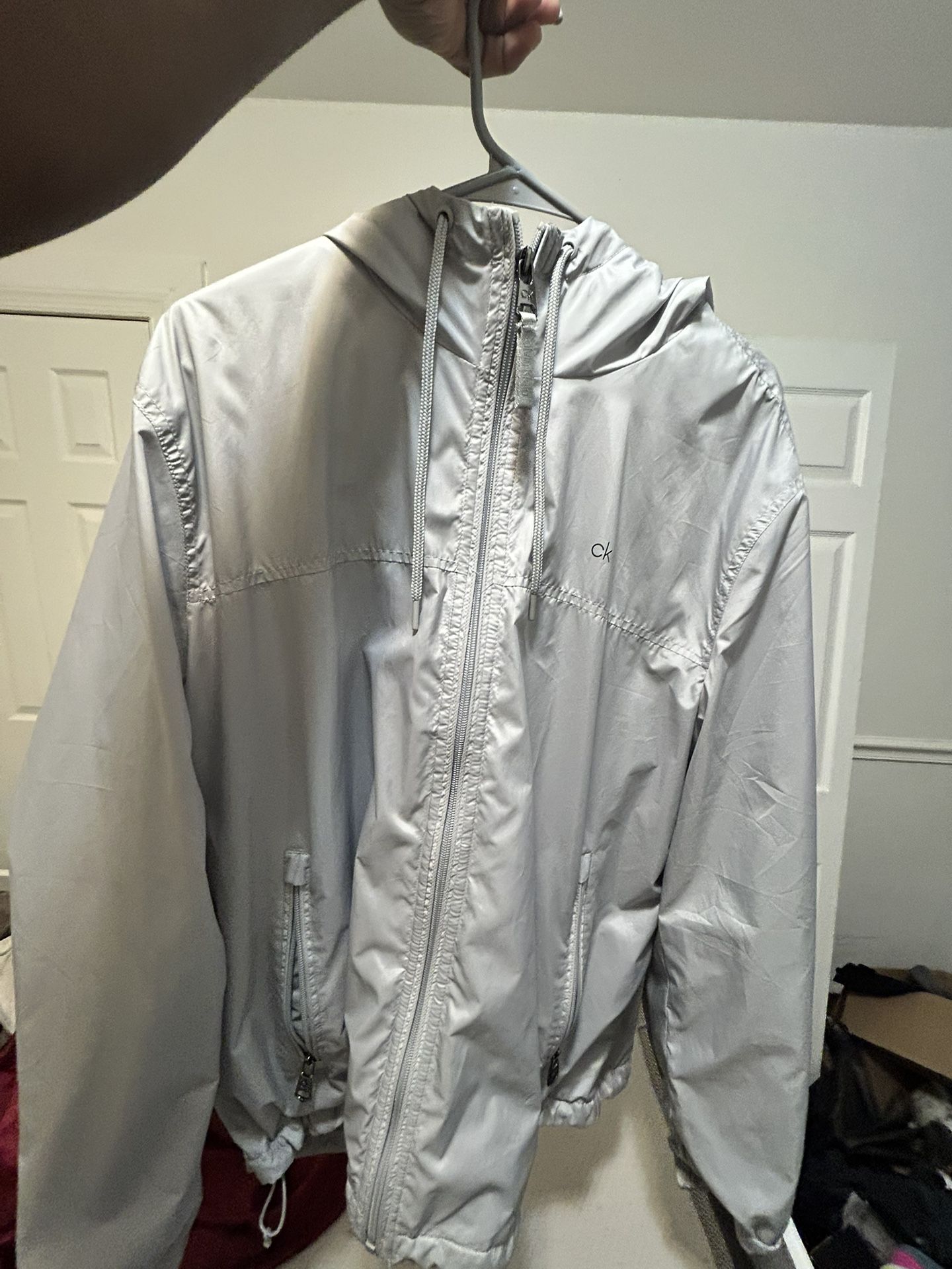 Calvin Klein Hooded lined Jacket Men's Polarfleece Windbreaker Grey XL