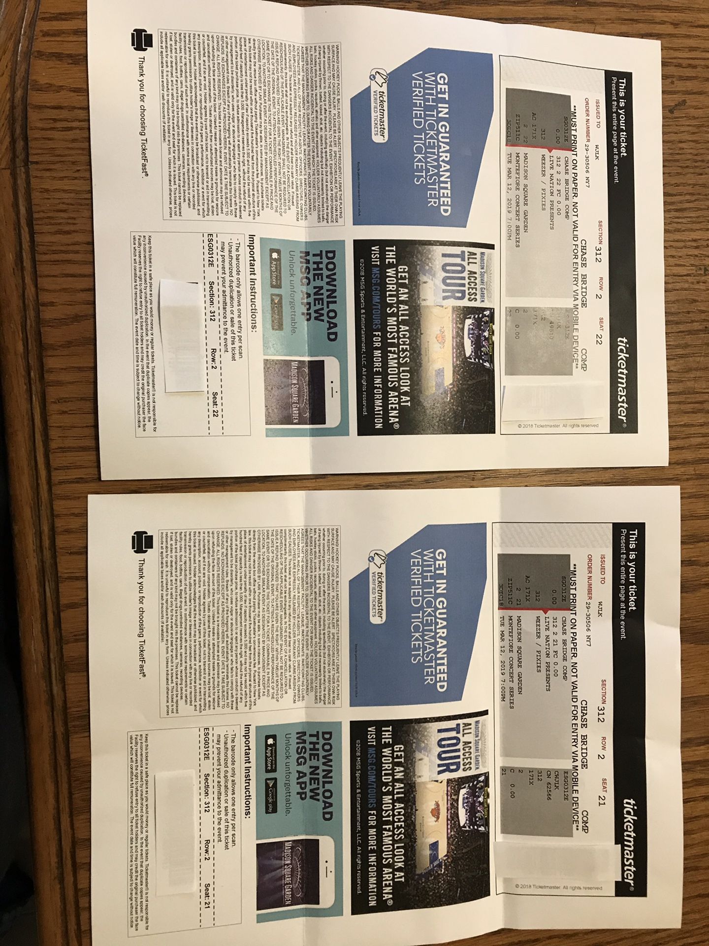 Weezer Concert Tickets (2) March 12, 2019