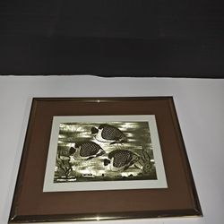 Vtg 1980s Manifestations Gold Foil Sea Fish Optical Illusionary Art Framed 10x8