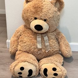 Huge Teddy Bear - Standing 38 Inches, Tan, Fluffy Faux Fur, Ribbon & Bow Signature Footprints- Huggable & Lovable Joy