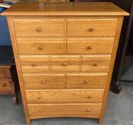 Solid Oak 5 Drawer Highboy Dresser / Chest Of Drawers