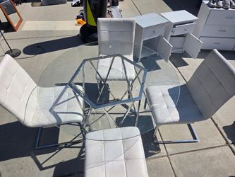 Round Glass Dining Table with 4 Chairs