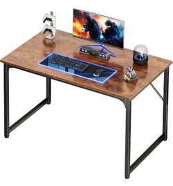 Rustic Brown Computer Desk with Black Metal Frame