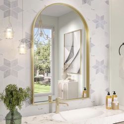 Arch Mirror, 24 x 36 Inch Gold Arch Mirror for Bathroom, Arched Wall Mirror, Aluminum Alloy Frame Gold Bathroom Vanity Mirror for Living Room Bedroom 