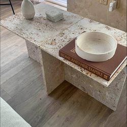 MCM Travertine Stone Coffee Table / 2 End Tables 