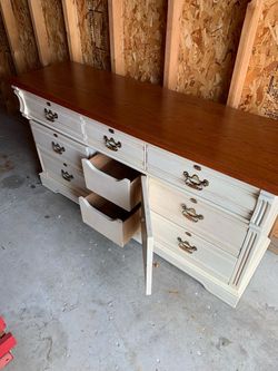 French Provincial Dresser with Wood Top 64w 19 d 33h