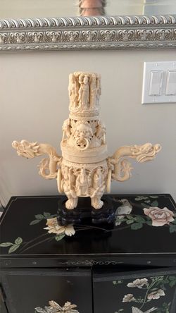 Vintage Carved Chinese Dragon Censer with 8 immortals