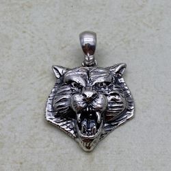 Solid Sterling Silver .925 Men’s Tiger Head Pendant Handmade In Mexico 19g.