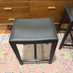 3 Black Leather Crate and Barrel Stools  -$500