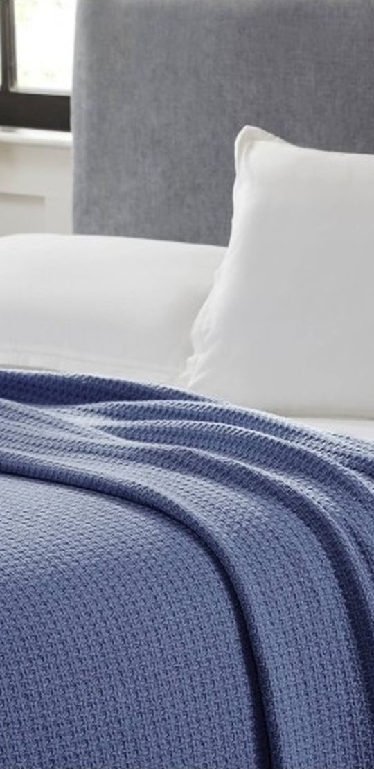 100% Cotton Waffle Weave Thermal Blanket - Denim Full and Queen