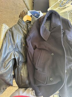 Leather jacket And a Navy Coat 