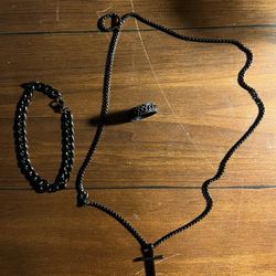 Black Bracelet, Black Necklace, & Black Ring Trio