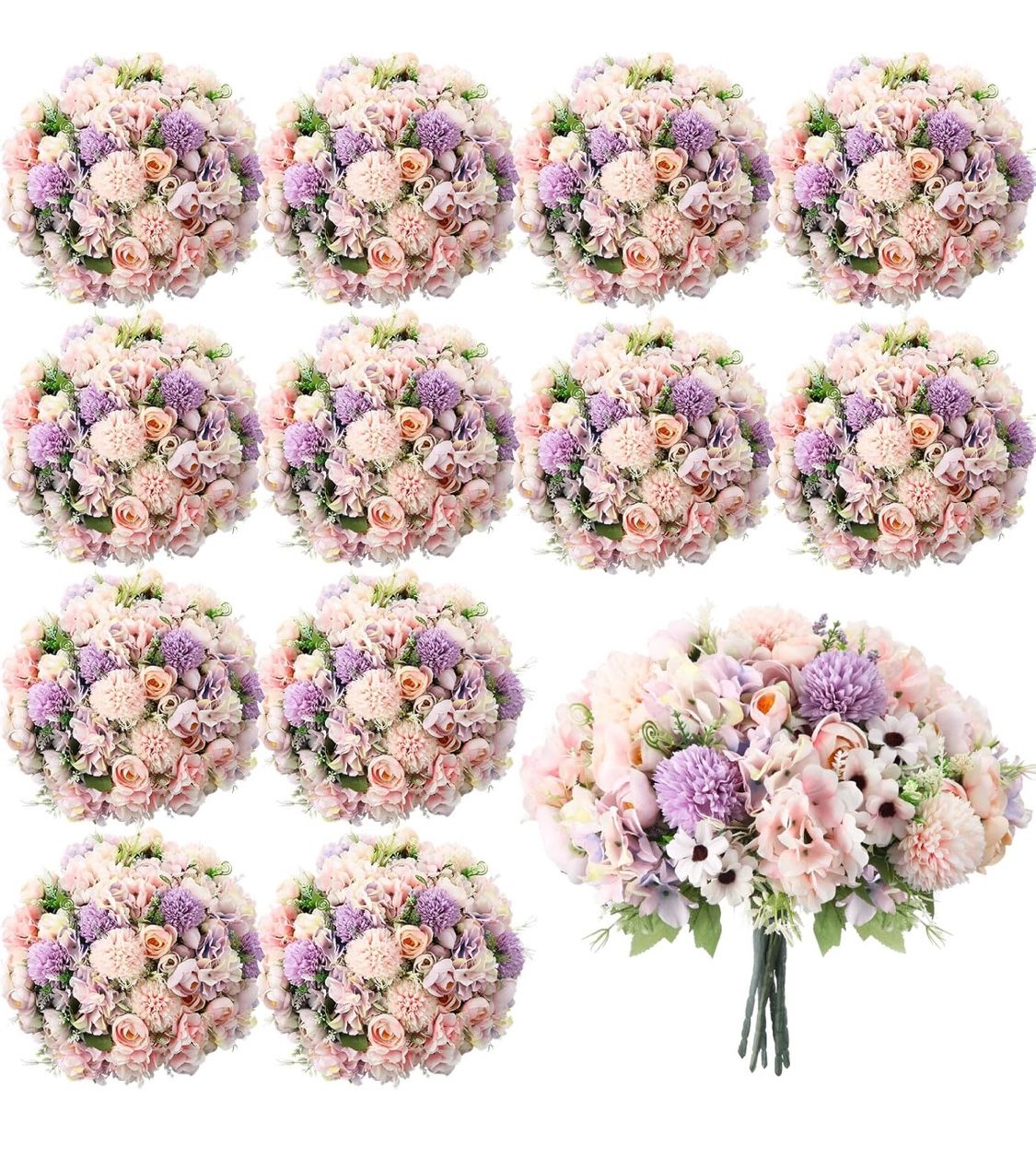 Tigeen 12 Bundles Peonies Artificial Flowers Faux Roses Silk Flowers Hydrangea Artificial Bouquet for Wedding Table Centerpiece Floral Vase Home Offic