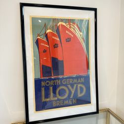 Vintage North German Lloyd Bremen Travel Poster - Art Deco Archival Print - 24x36"