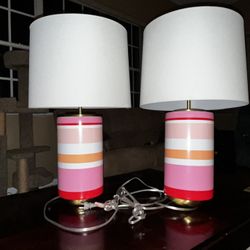 Retro Modern Pink Striped Table Lamps (PAIR) – Mid Century / Palm Springs Vibe 🌴✨
