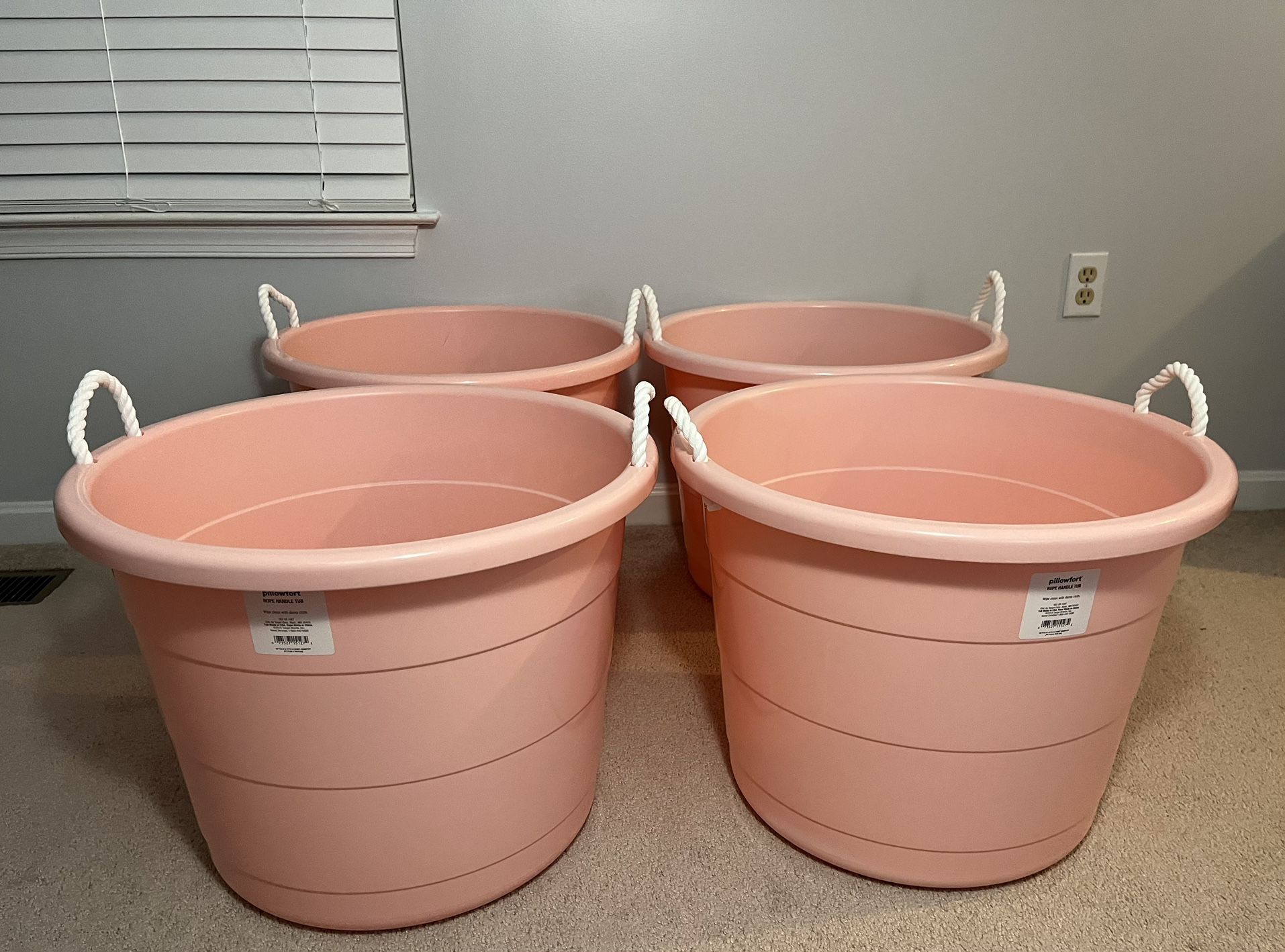 Pillowfort Kid’s Storage Bin With Woven Handles, Pink Jumbo Round Toy Bucket