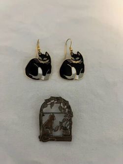 Cat Jewelry Bundle: Cat Earrings & Cat Brooch (Cash Only & Elk Grove Pick-up)