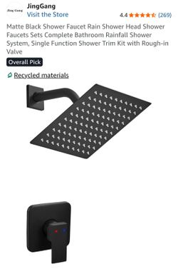 Matte Black Shower Faucet Rain Shower Head Shower Faucets Sets Complete Bathroom Rainfall Shower System, Single Function Shower Trim Kit with Rough-in