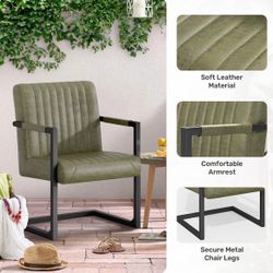 Set Of 2- Green Leather Arm Chair 