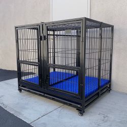 $280 (New) X-Large 49” heavy duty folding dog cage 49x38x43” double-door kennel w/ divider