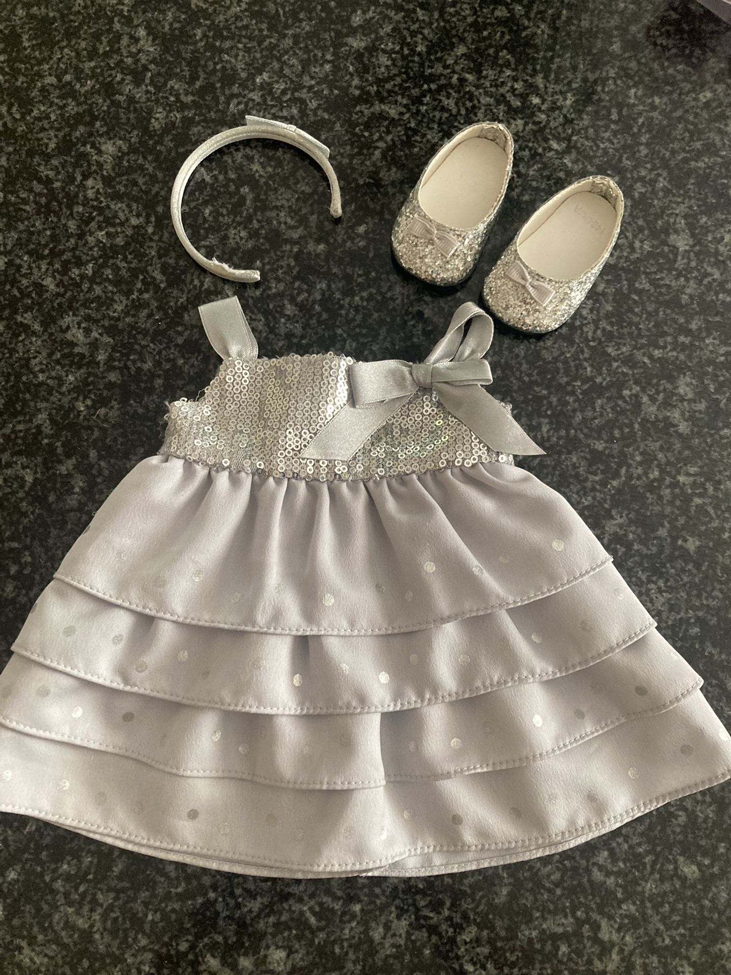 American Girl Doll Silver Sequins Dress Shoes And Headband