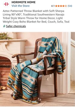 Horimote Home Aztec Sherpa Throw Blanket Teal 90x90